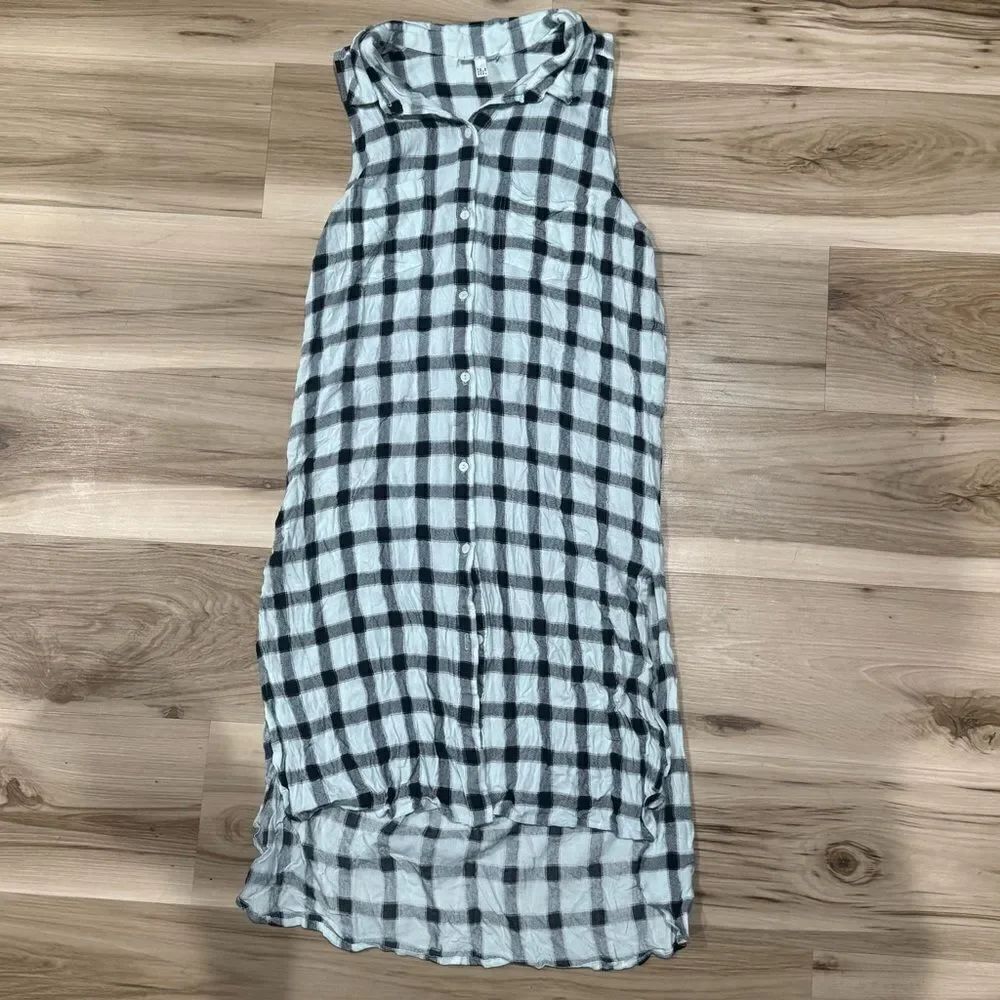 Anthropologie Leith Blue Black Plaid Sleeveless Shirt Dress Women’s Medium